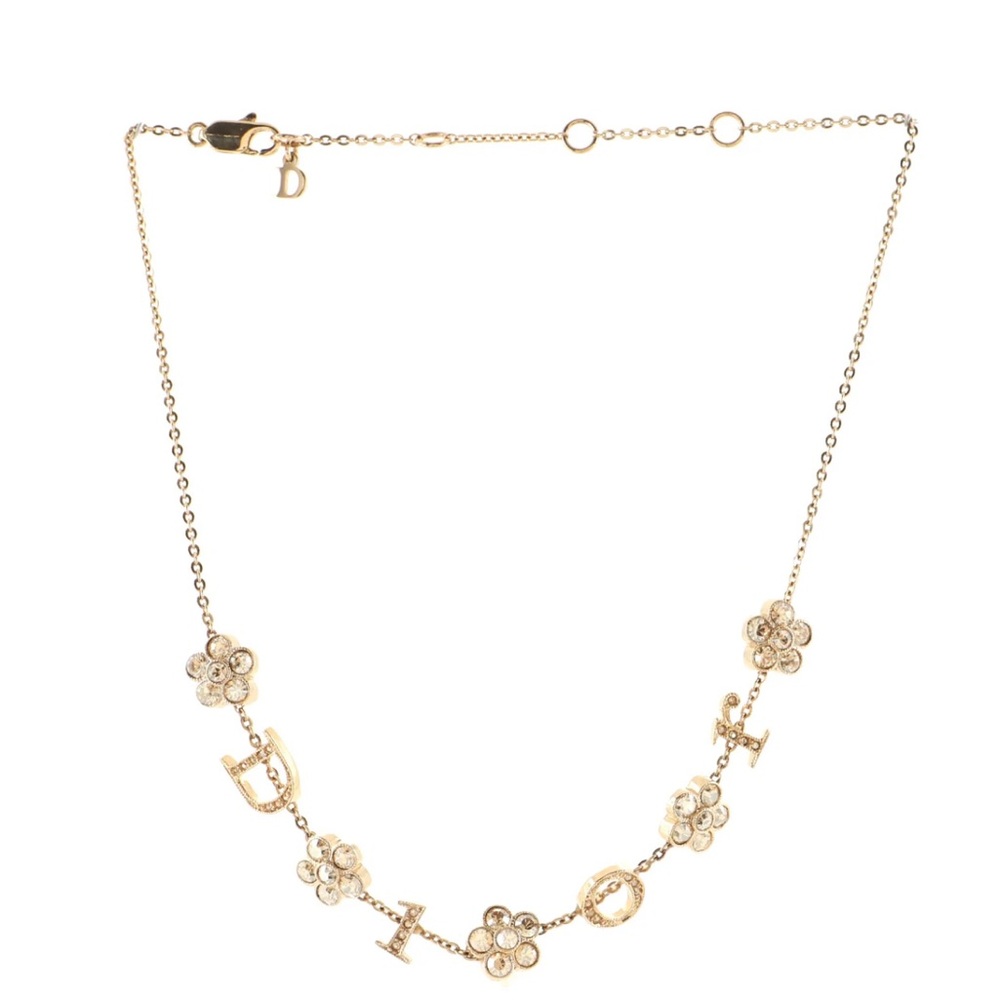 Christian Dior
Vintage Logo Flowers Chain Necklace Metal with Crystals